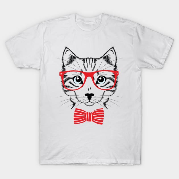 beautiful cat with glasses T-Shirt by yellowpinko